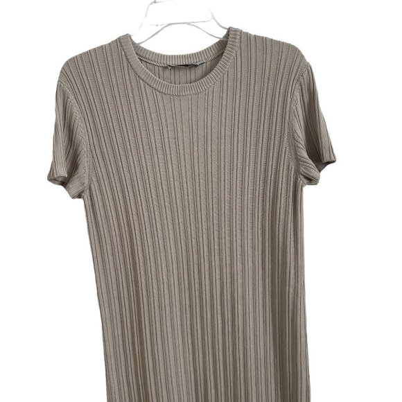 MM Lafleur Beige Short Sleeve Pullover Dress Textured Knitted 100 Cotton Size M - Picture 7 of 11